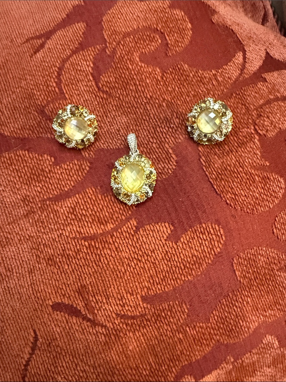 Judith Ripka Gold-Tone Yellow Crystal Pendant and Earrings Set